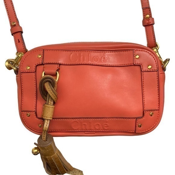 Chloe vintage y2k dark peach leather logo camera crossbody bag authentic